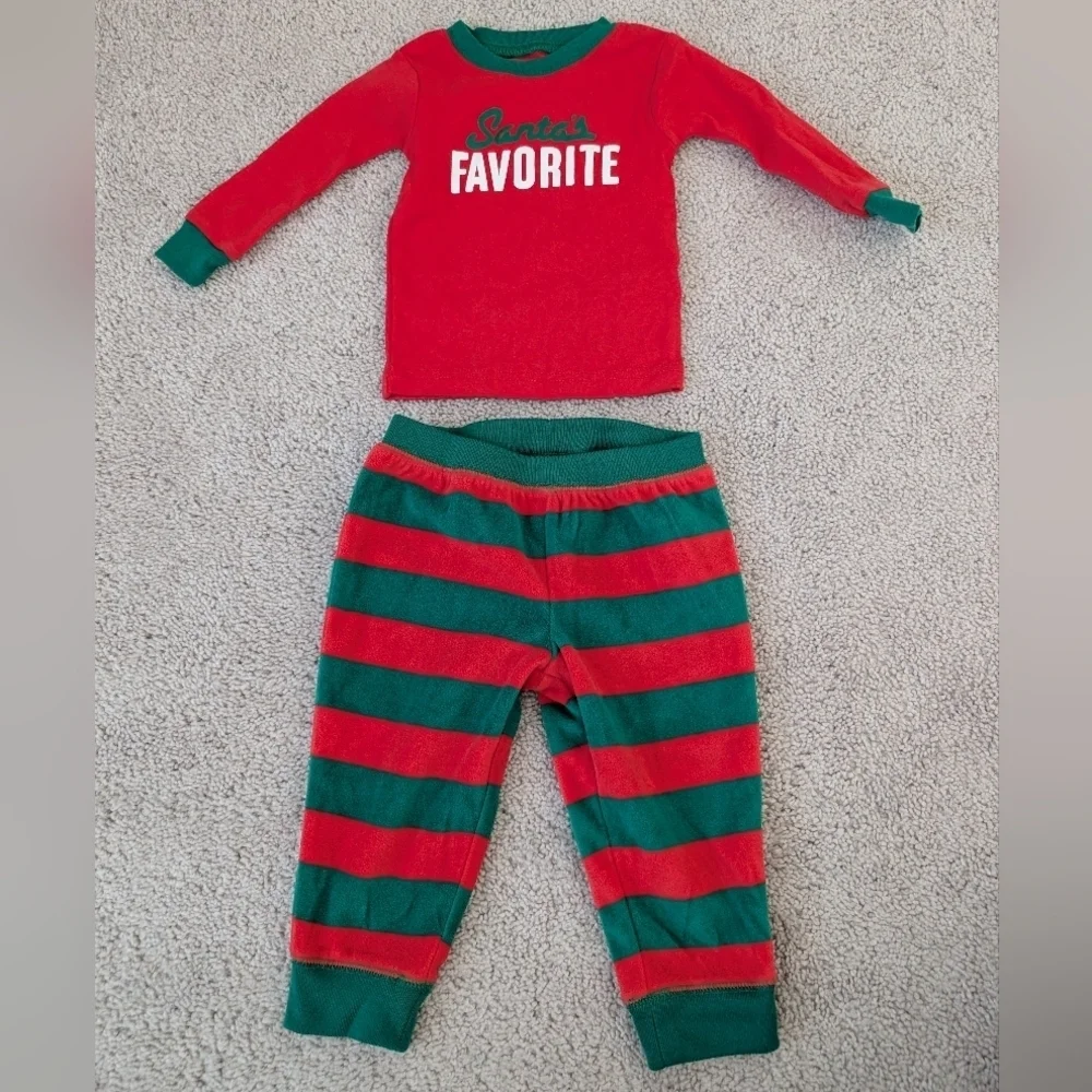 Carters Infant Christmas Pajamas Size 12 Month Santa's Favorite Fleece Red Green